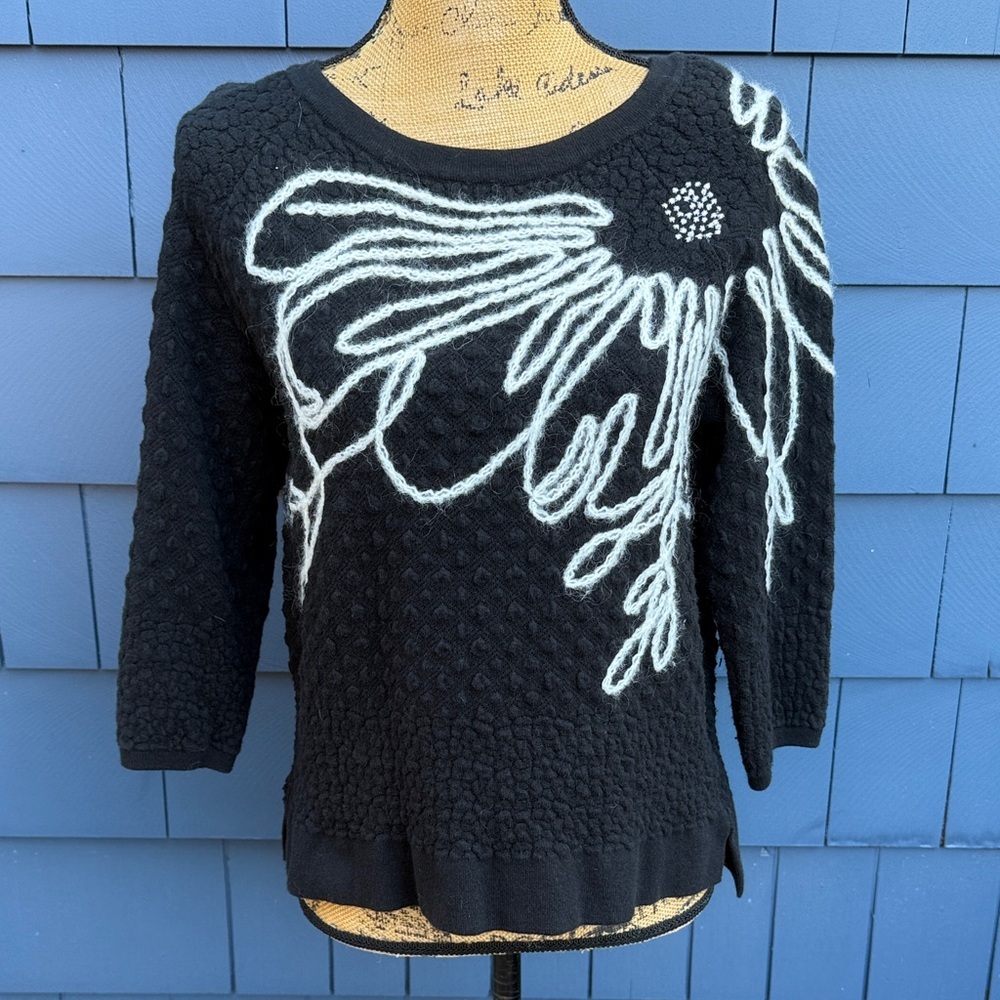 Anthropologie Black and White Textured Sweater medium cashmere blend cotton